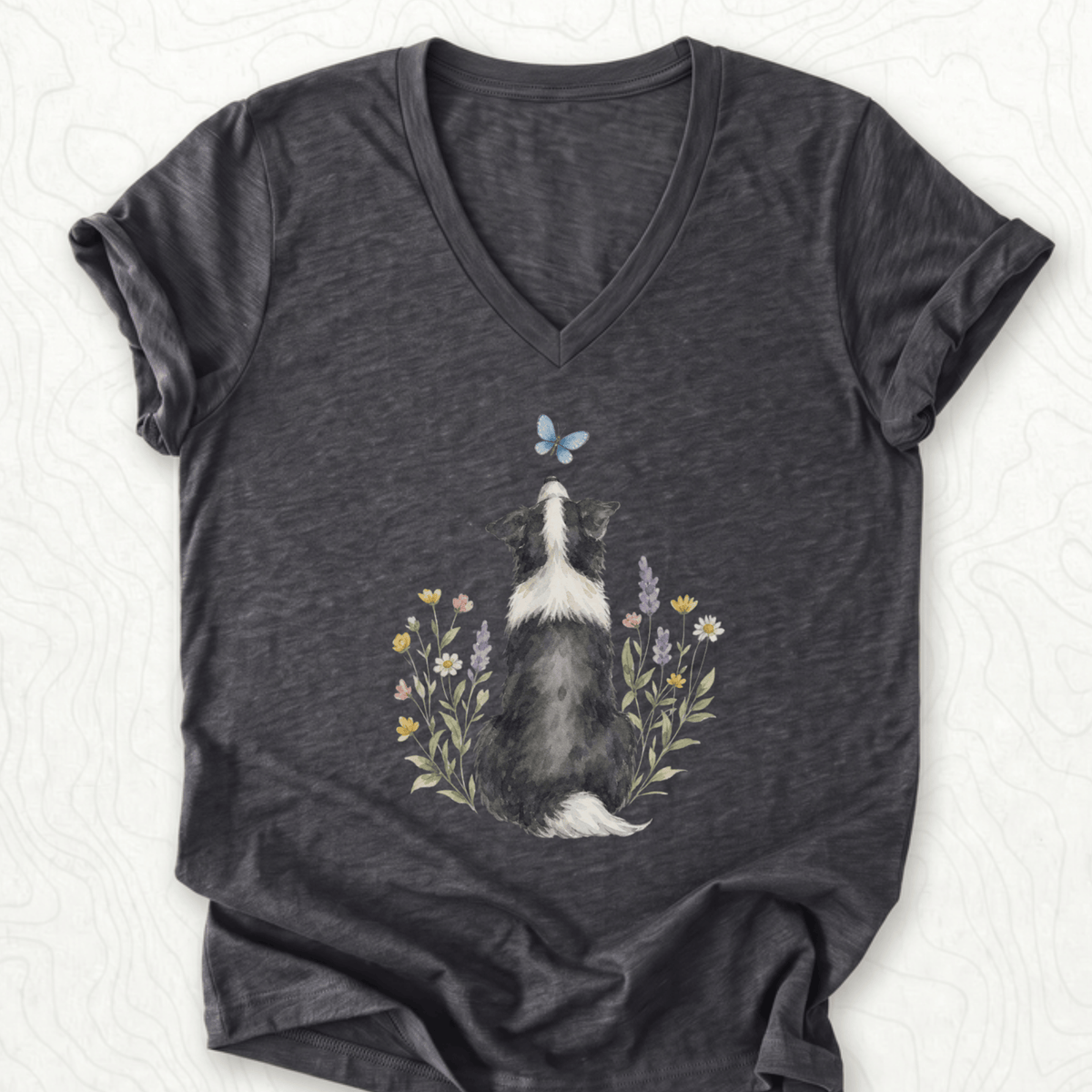 Butterfly Dog V-Neck - Dark Grey Heather