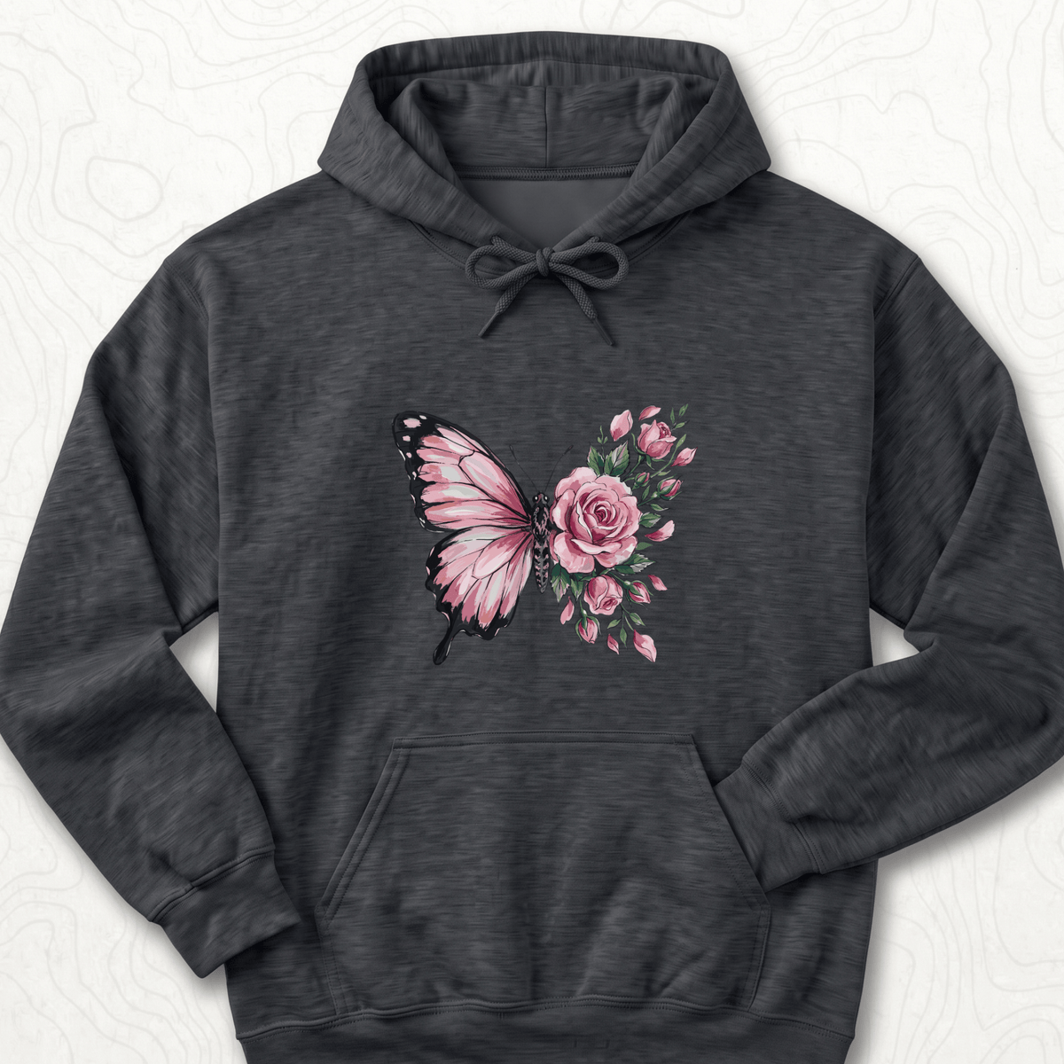 Butterfly Rose Hoodie - Dark Heather