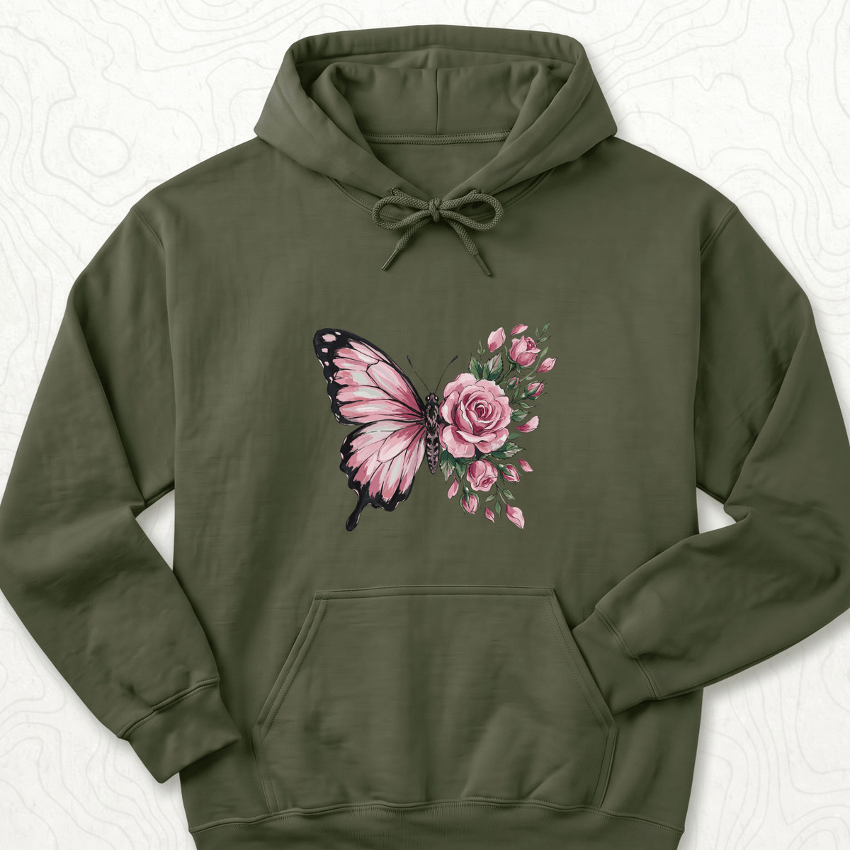 Butterfly Rose Hoodie - Military Green