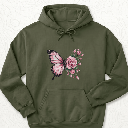 Butterfly Rose Hoodie - Military Green