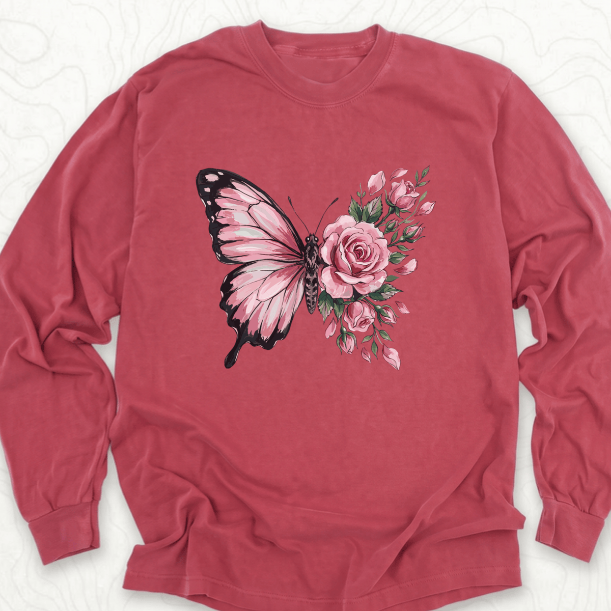 Butterfly Rose LS T-shirt - Crimson