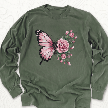 Butterfly Rose LS T-shirt - Hemp