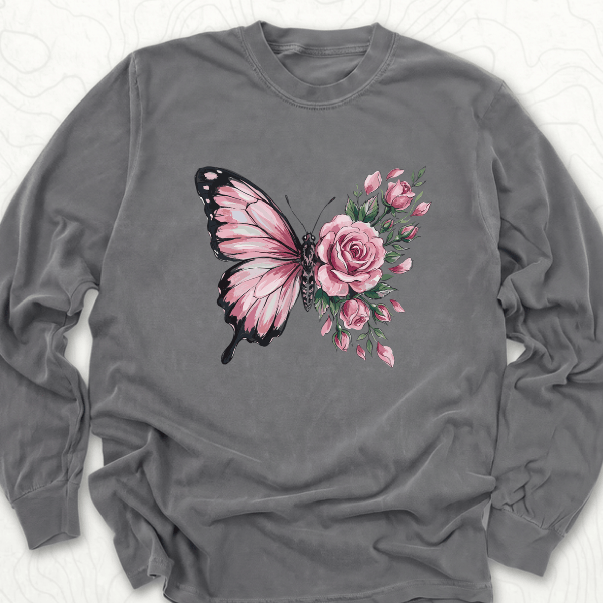 Butterfly Rose LS T-shirt - Pepper