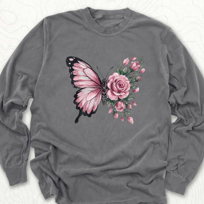 Butterfly Rose LS T-shirt - Pepper
