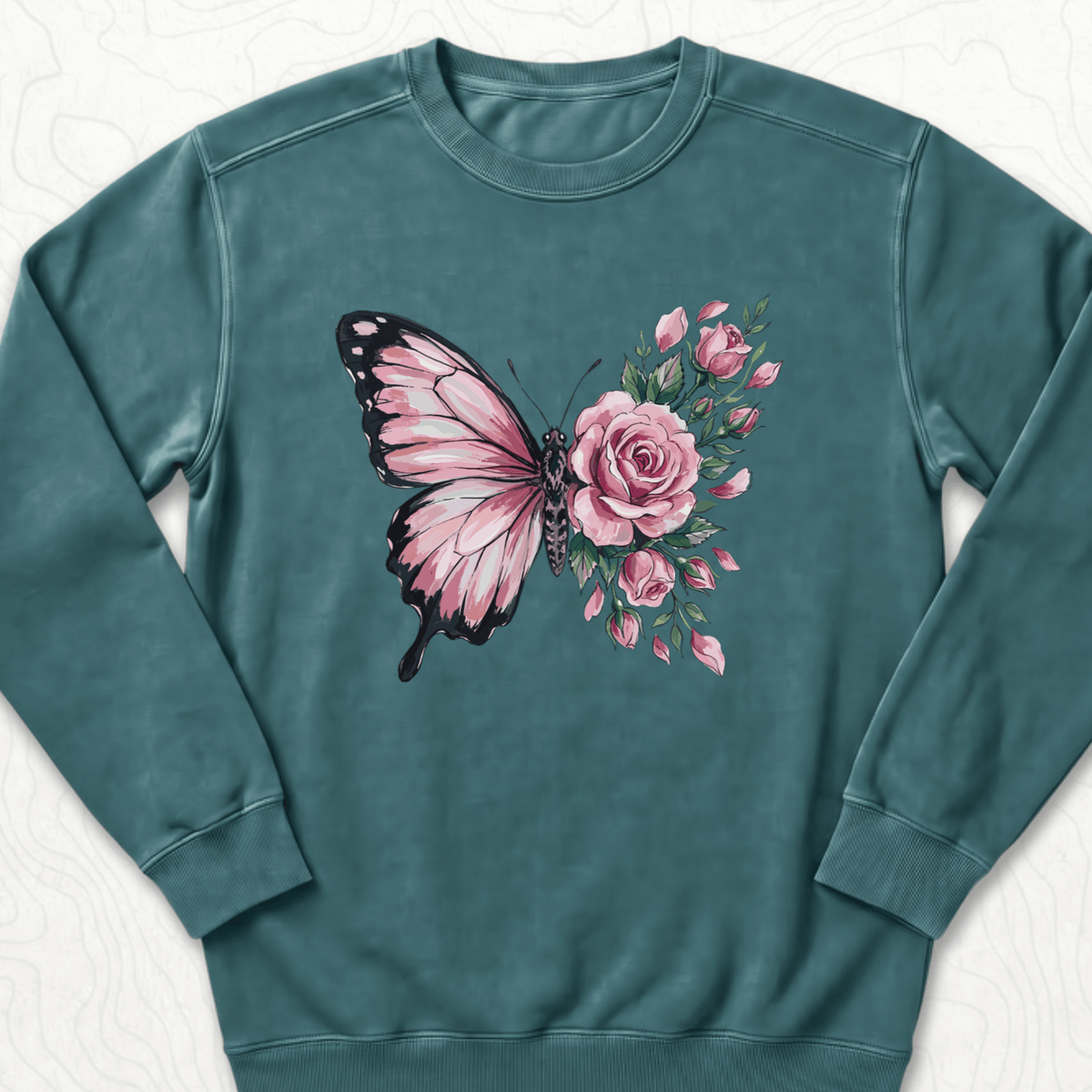 Butterfly Rose Sweatshirt - Blue Spruce