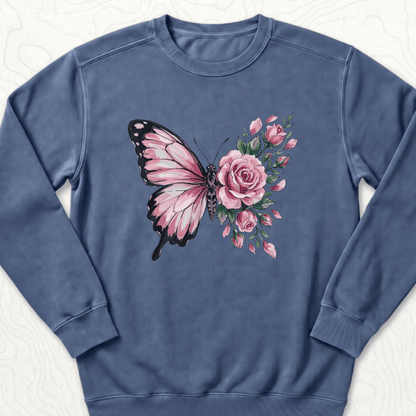 Butterfly Rose Sweatshirt - Denim