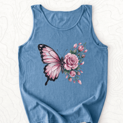 Butterfly Rose Tank Top - Blue Jean