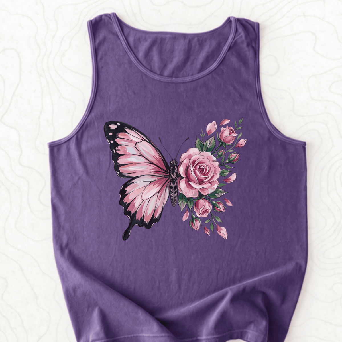 Butterfly Rose Tank Top - Grape