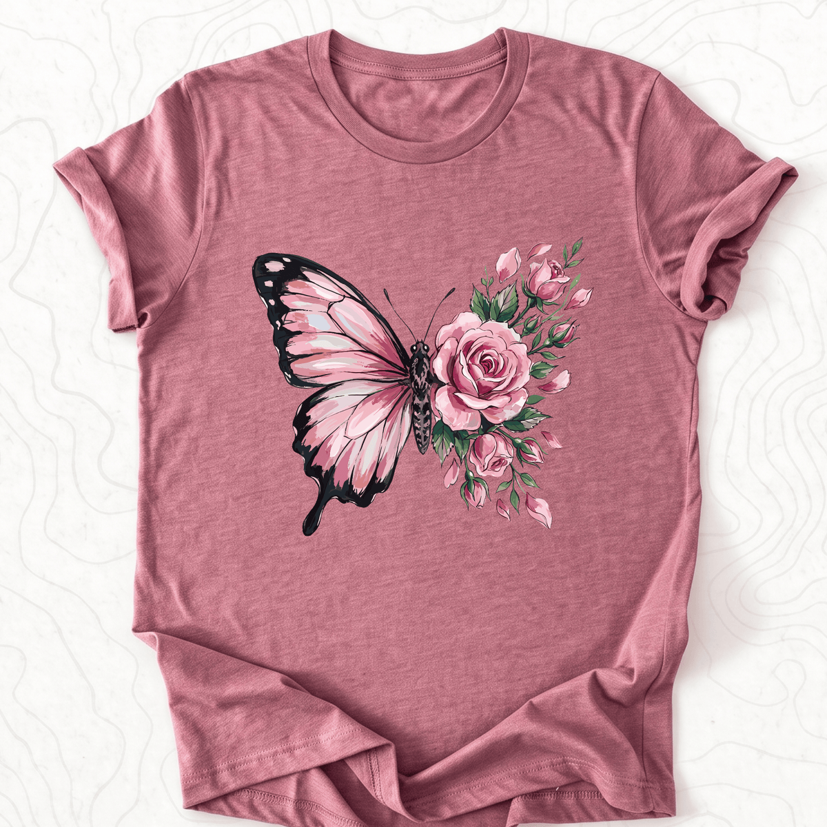 Butterfly Rose Tee - Heather Mauve