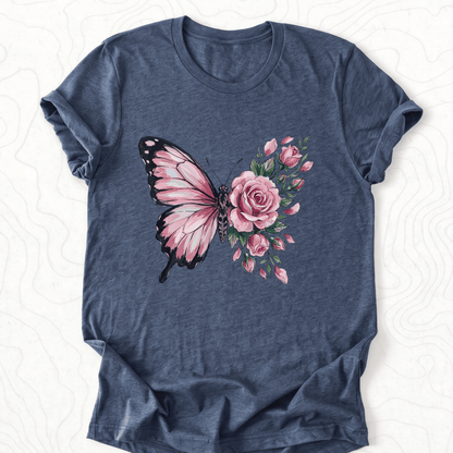 Butterfly Rose Tee - Heather Navy