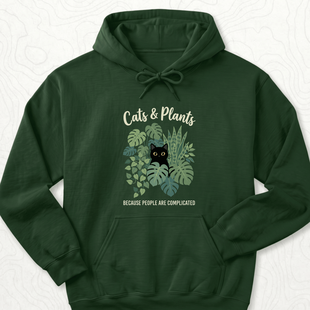 Cats And Plants Hoodie - Forest Green