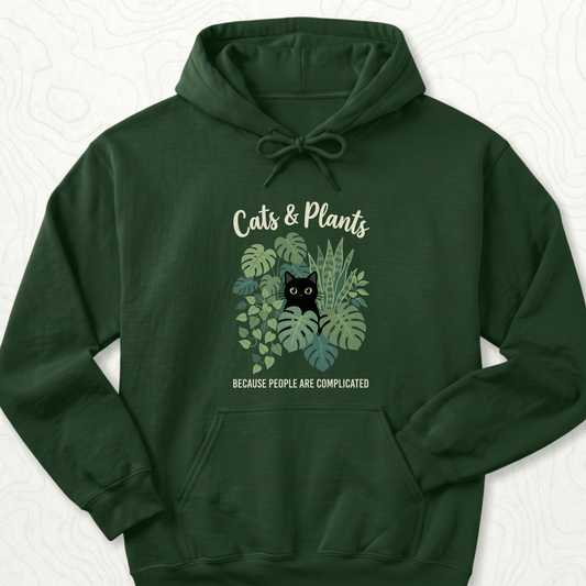 Cats And Plants Hoodie - Forest Green