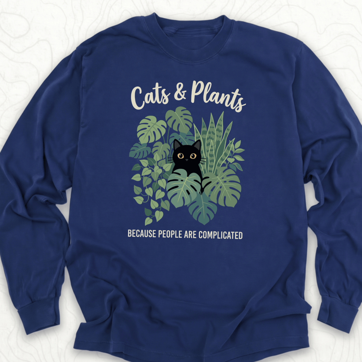 Cats And Plants LS T-shirt - True Navy