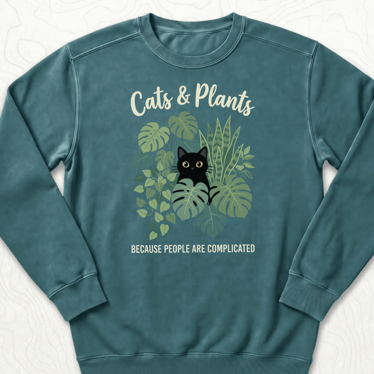 Cats And Plants Sweatshirt - Blue Spruce