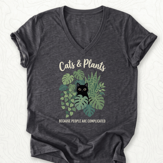 Cats And Plants V-Neck - Dark Grey Heather