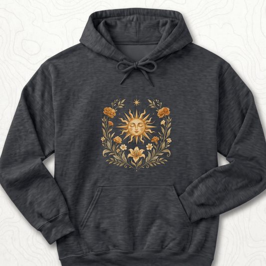 Celestial Sunflower Hoodie - Dark Heather
