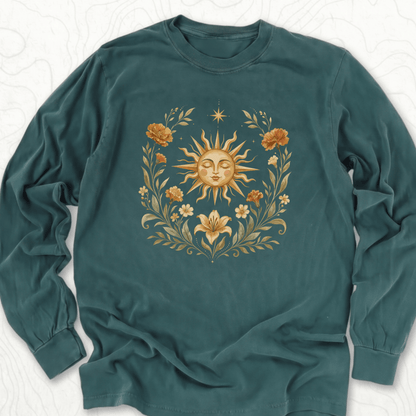 Celestial Sunflower LS T-shirt - Blue Spruce