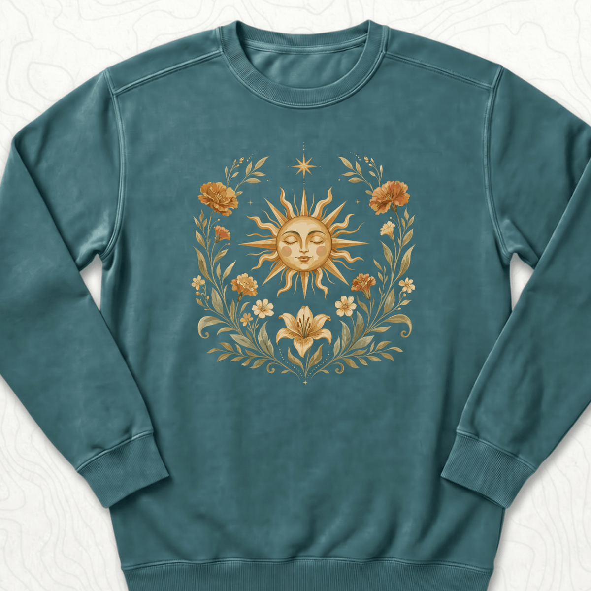 Celestial Sunflower Sweatshirt - Blue Spruce