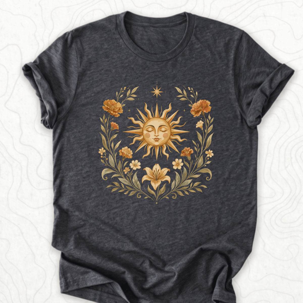 Celestial Sunflower Tee - Dark Grey Heather