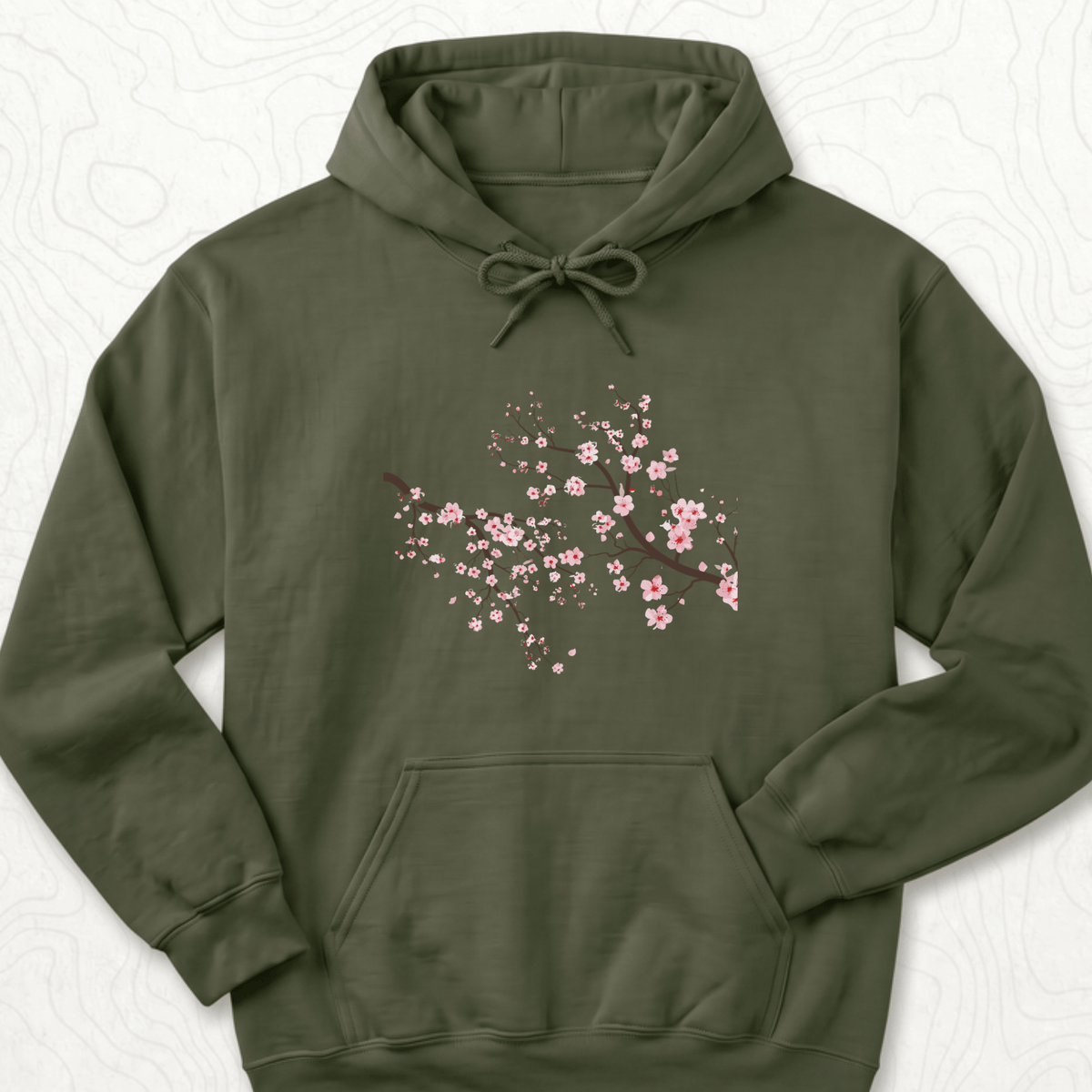 Cherry Blossom Hoodie - Military Green
