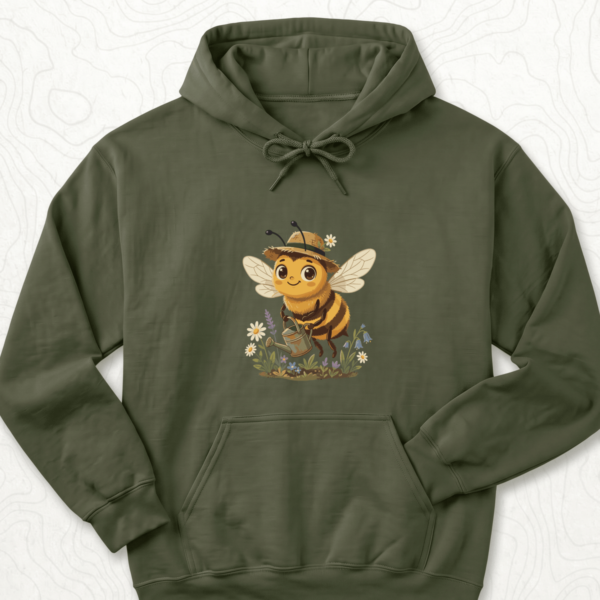 Cute Gardener Bee Hoodie - Military Green