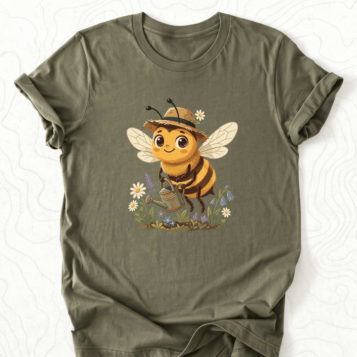 Cute Gardener Bee Tee - Military Green