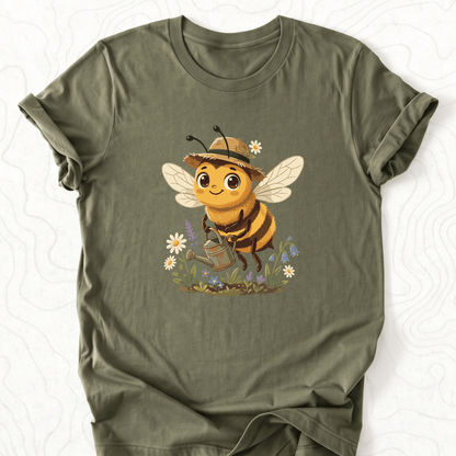 Cute Gardener Bee Tee - Military Green