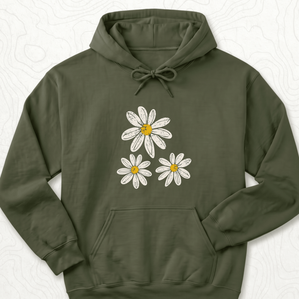 Daisy Flowers Hoodie - Military Green
