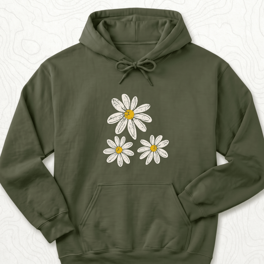 Daisy Flowers Hoodie - Military Green