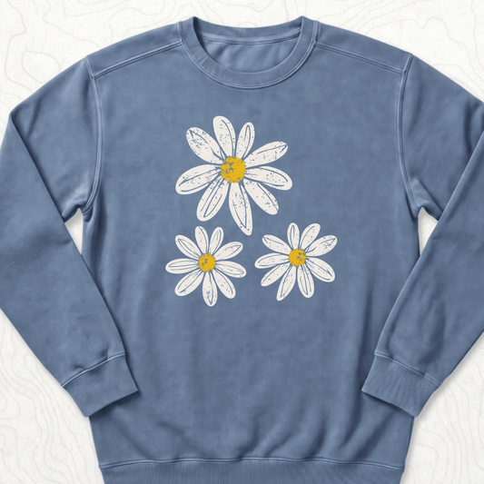 Daisy Flowers Sweatshirt - Blue Jean