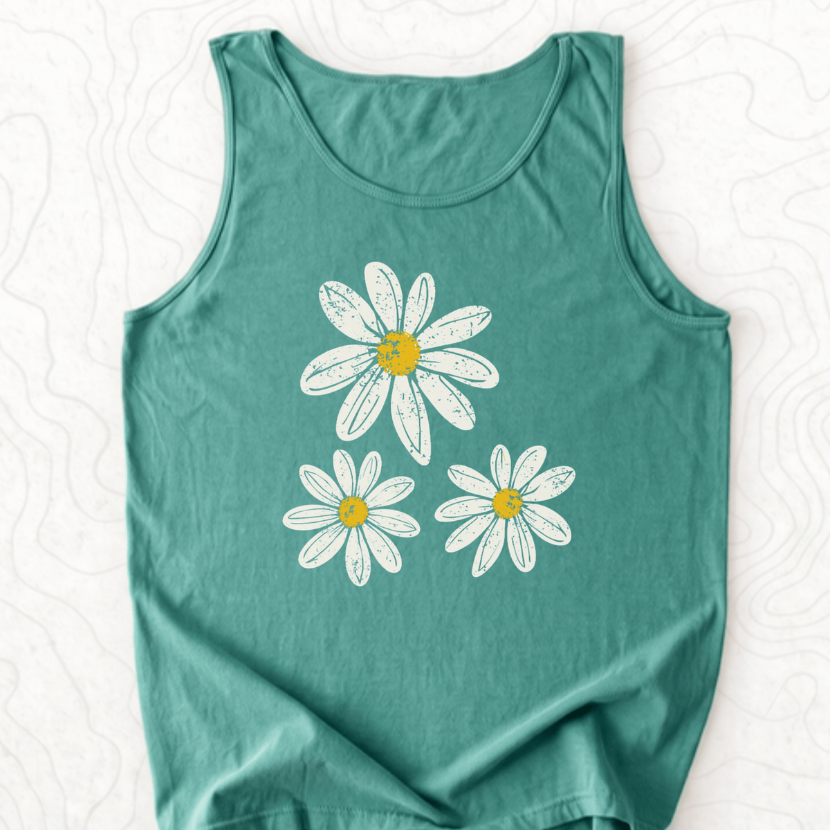Daisy Flowers Tank Top - Light Green