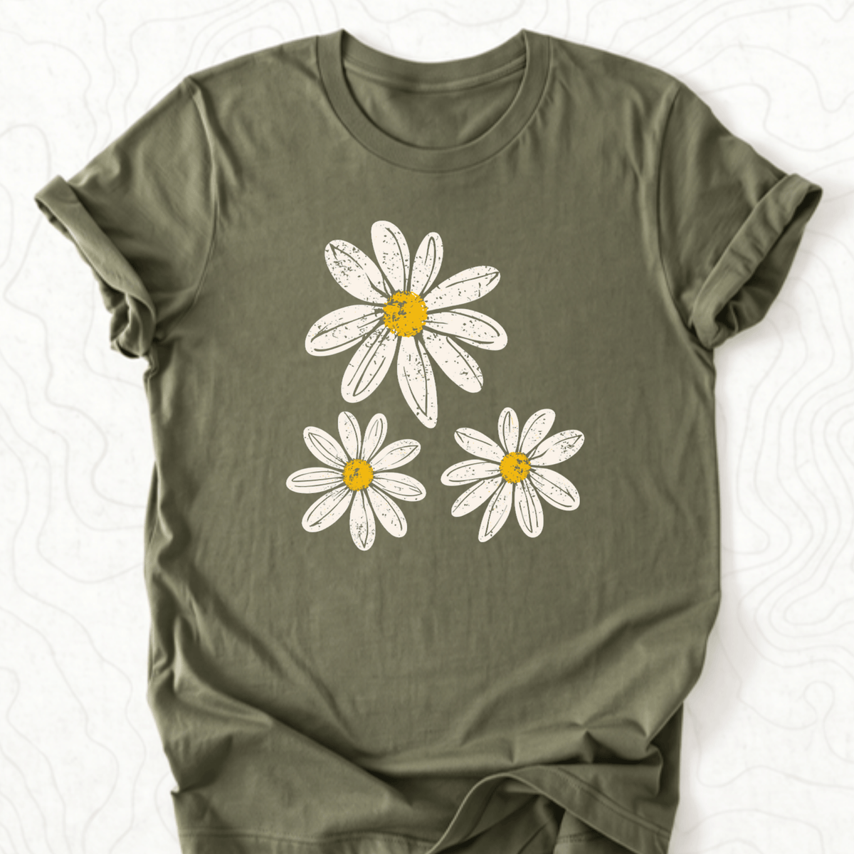 Daisy Flowers Tee - Military Green