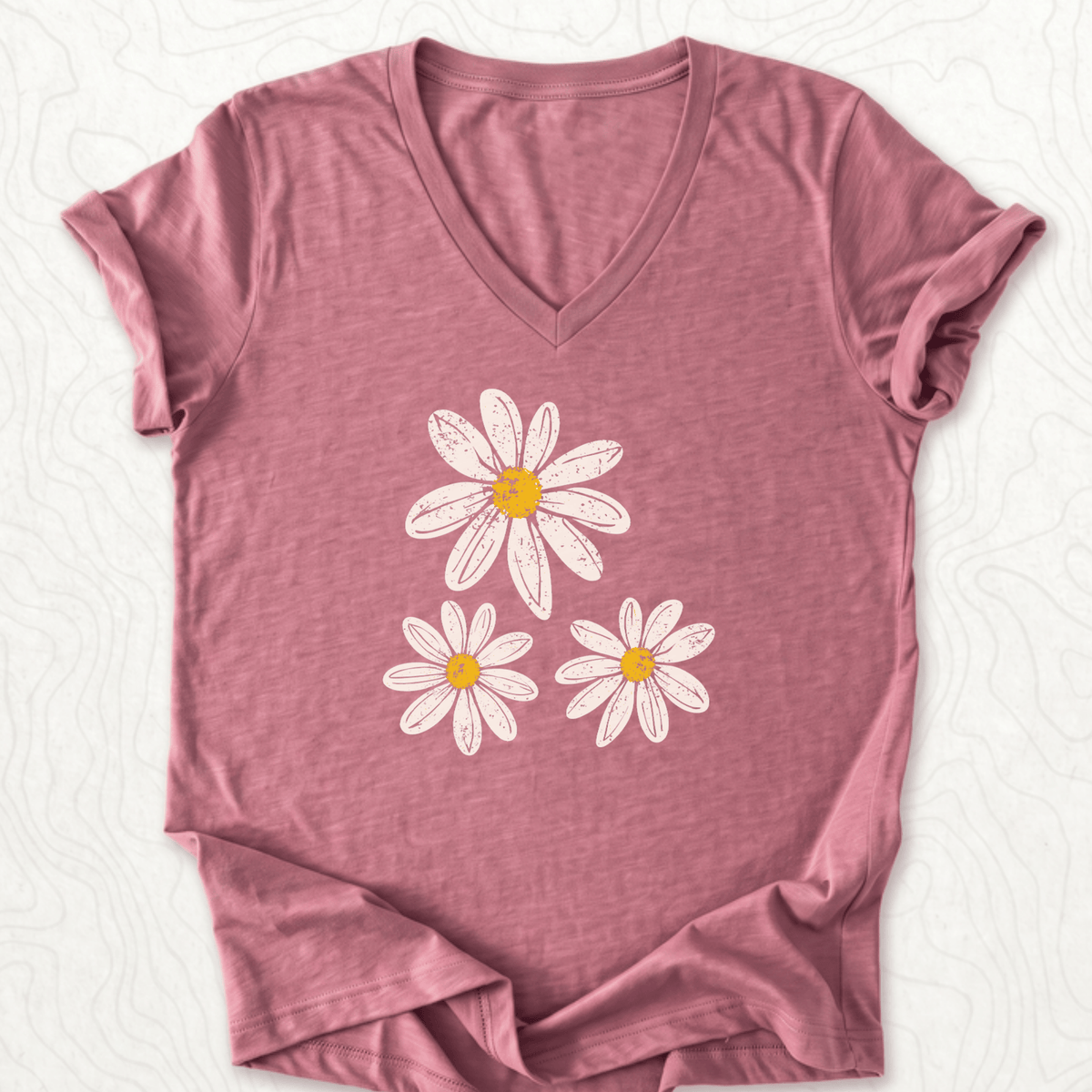 Daisy Flowers V-Neck - Heather Mauve