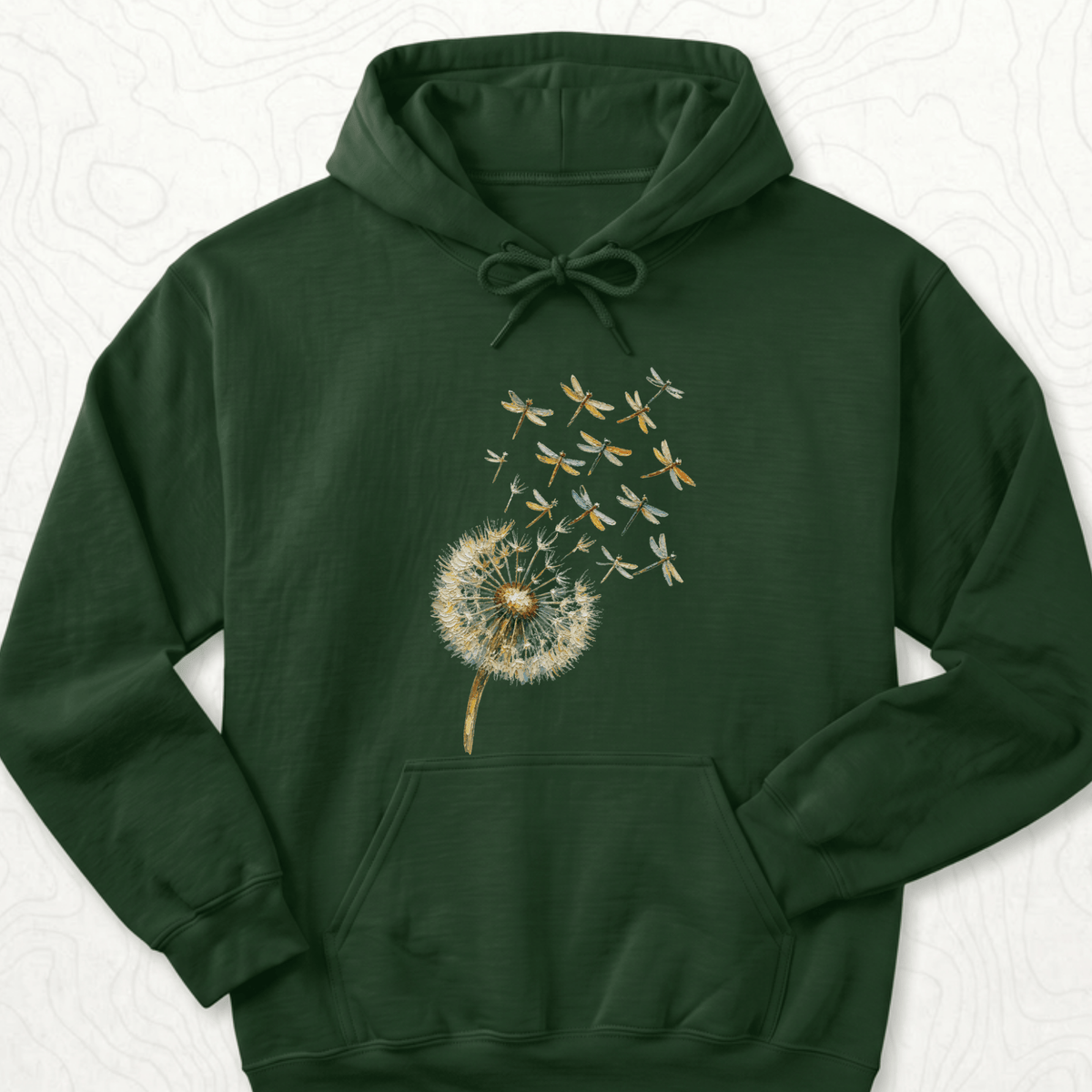Dandelion Dragonflies Hoodie - Forest Green