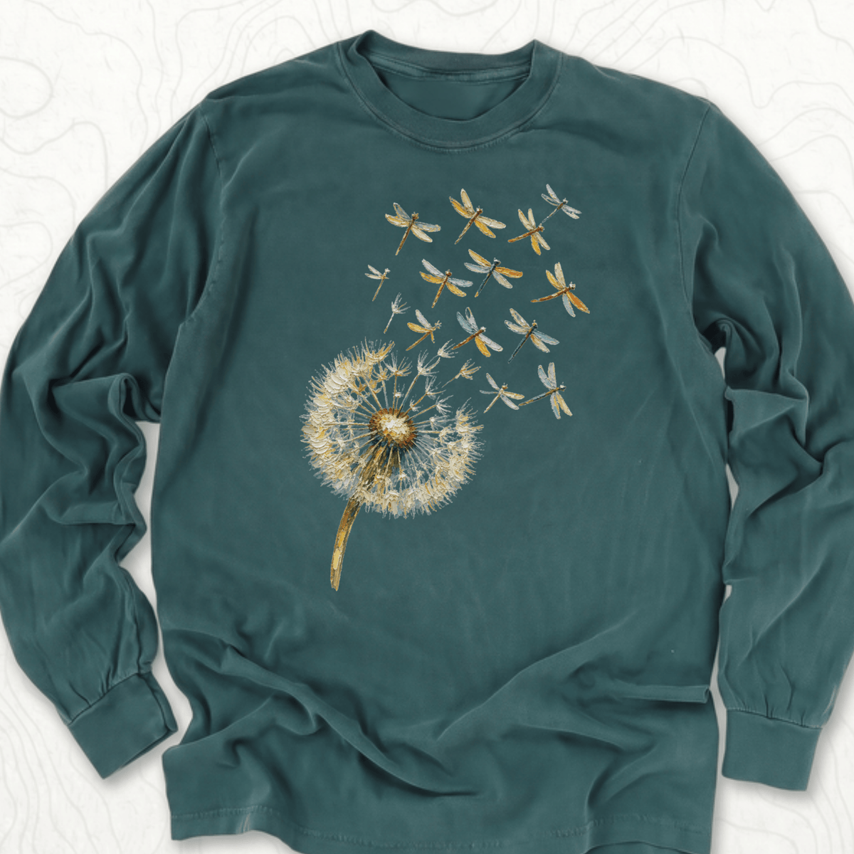 Dandelion Dragonflies LS T-shirt - Blue Spruce