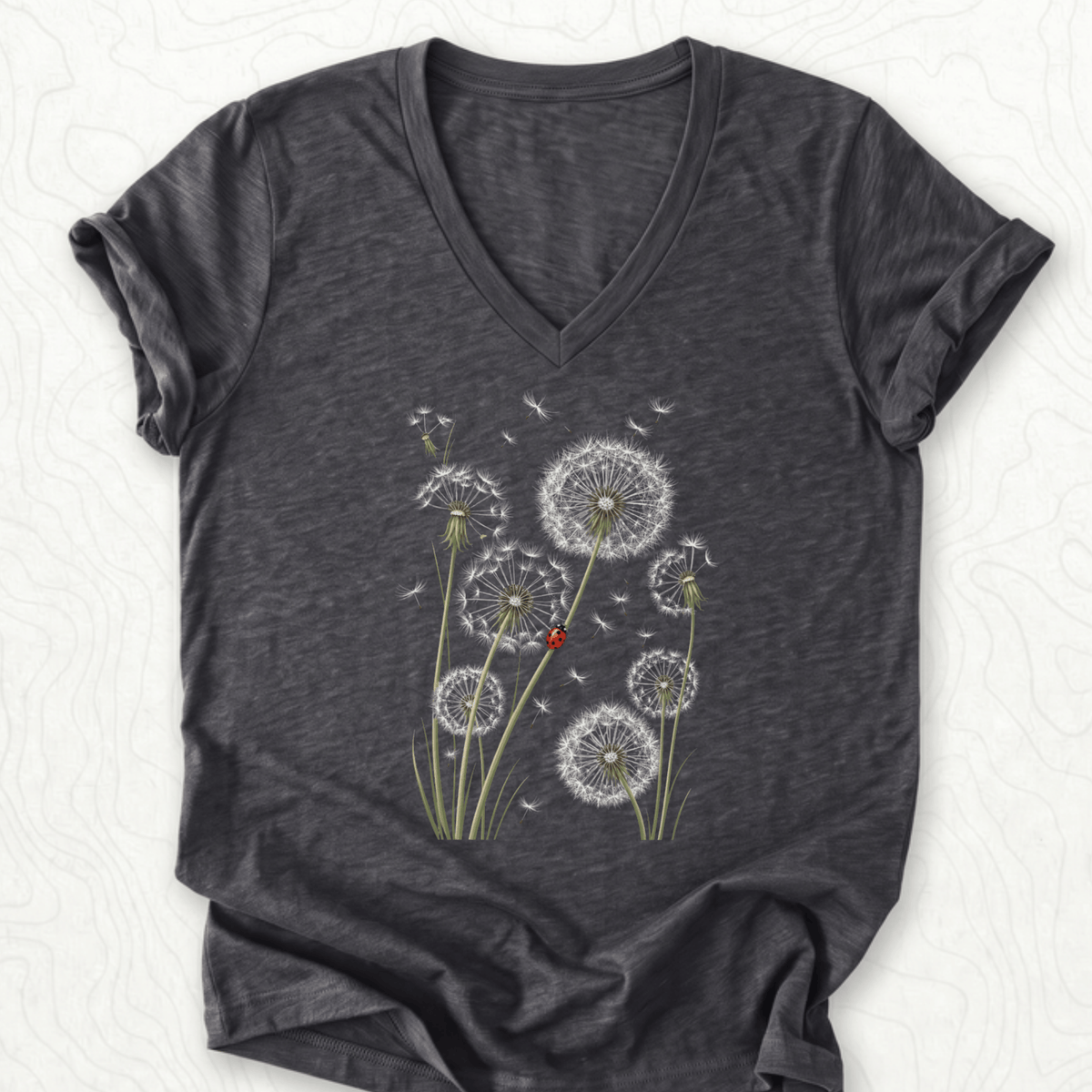 Dandelion Ladybug V-Neck - Dark Grey Heather