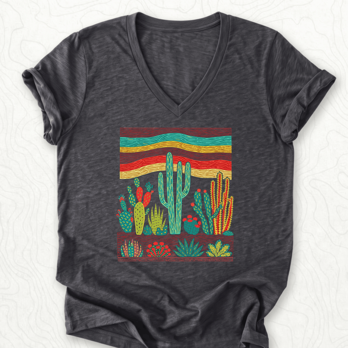Desert Cactus V-Neck - Dark Grey Heather