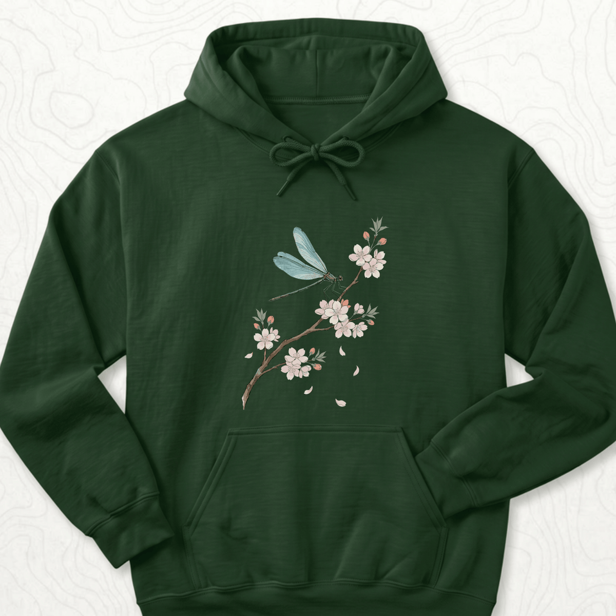 Dragonfly Blossom Hoodie - Forest Green