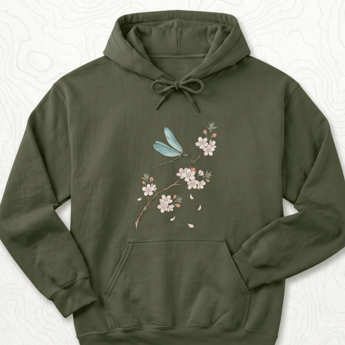 Dragonfly Blossom Hoodie - Military Green