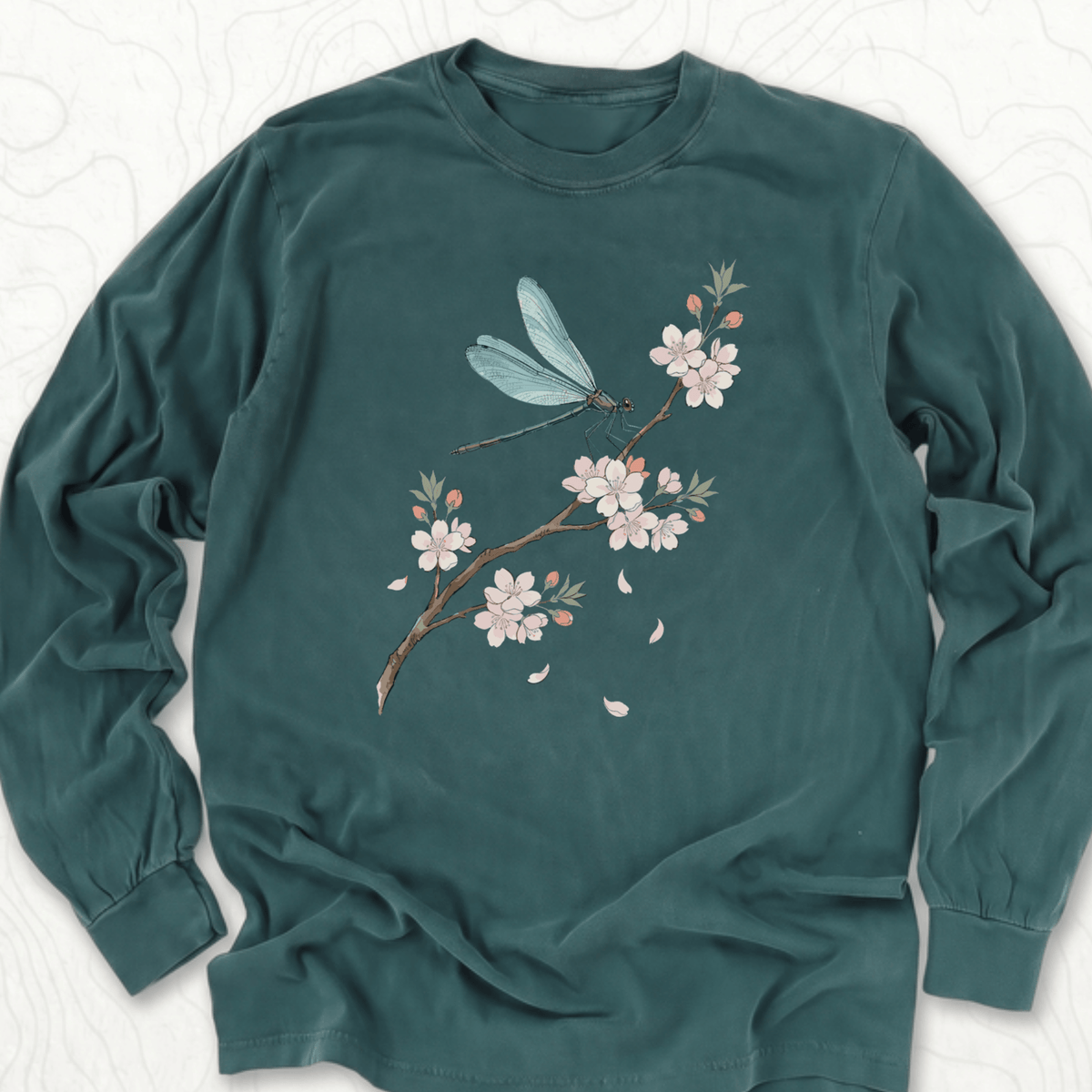 Dragonfly Blossom LS T-shirt - Blue Spruce