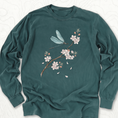 Dragonfly Blossom LS T-shirt - Blue Spruce