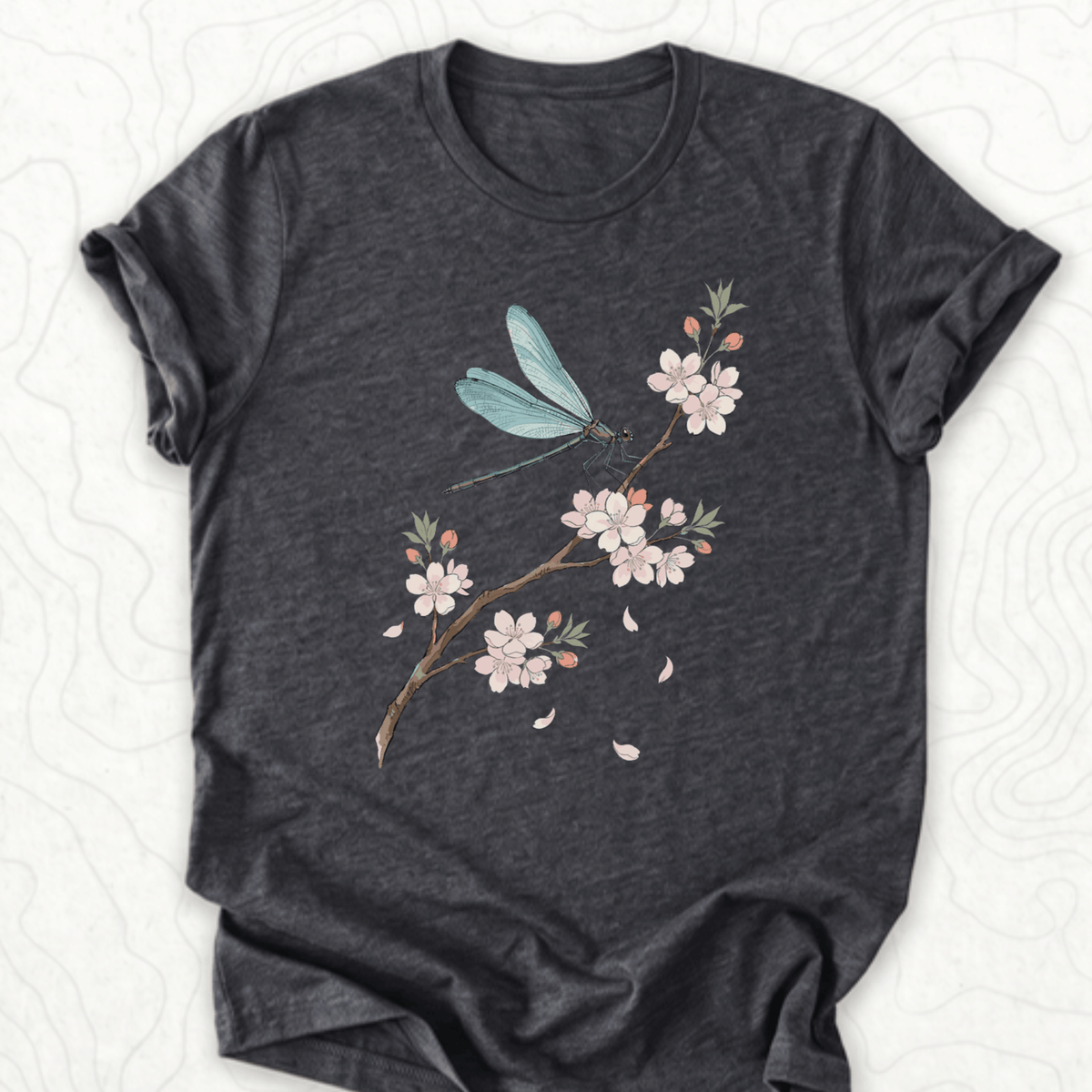 Dragonfly Blossom Tee - Dark Grey Heather