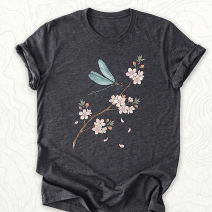 Dragonfly Blossom Tee - Dark Grey Heather