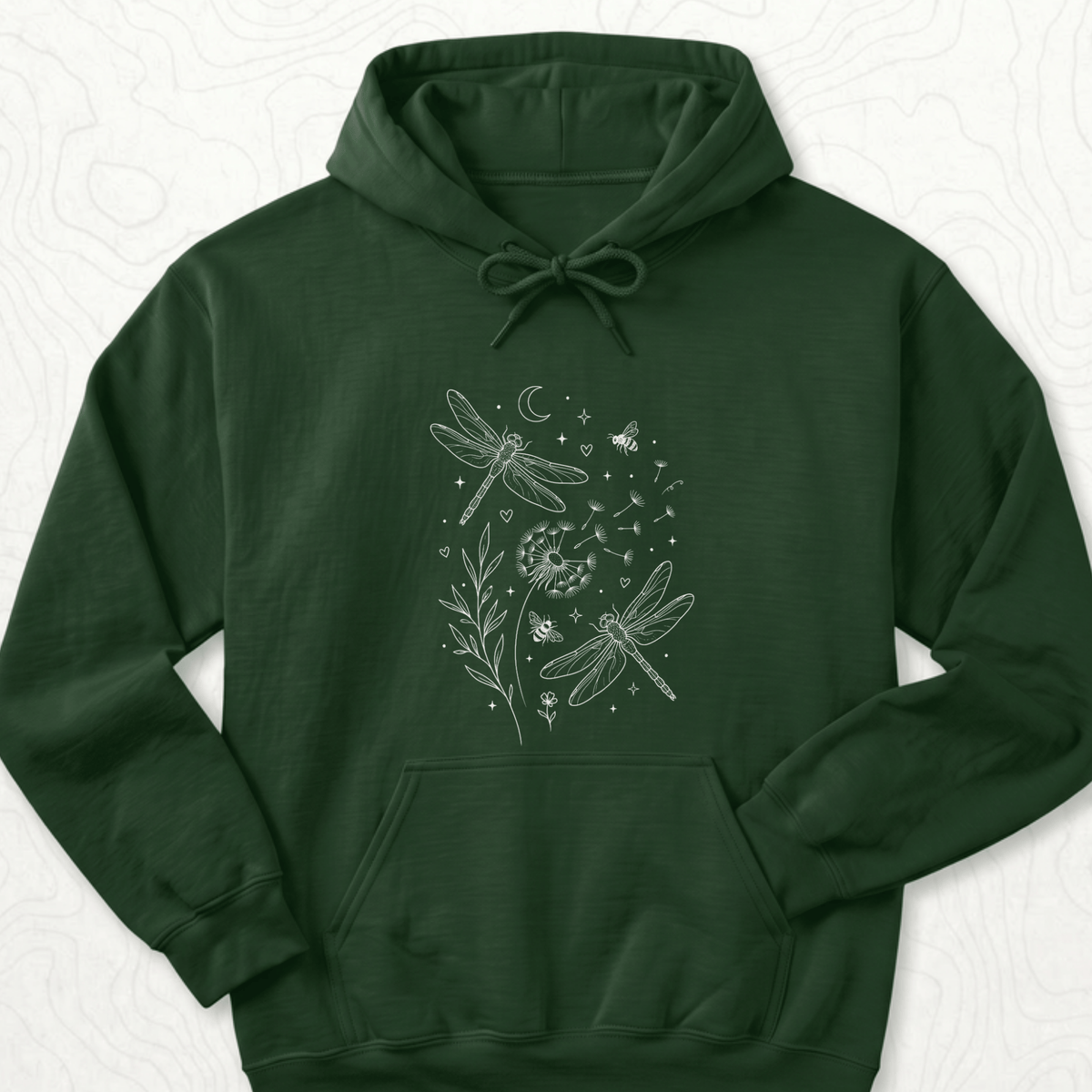 Dragonfly Dandelion Hoodie - Forest Green