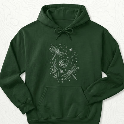 Dragonfly Dandelion Hoodie - Forest Green