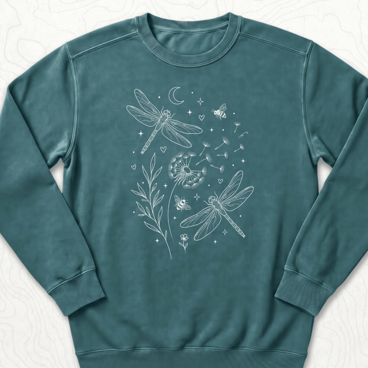 Dragonfly Dandelion Sweatshirt - Blue Spruce