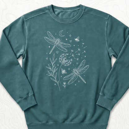 Dragonfly Dandelion Sweatshirt - Blue Spruce