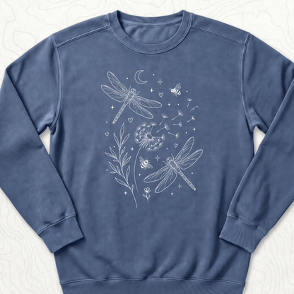 Dragonfly Dandelion Sweatshirt - Denim