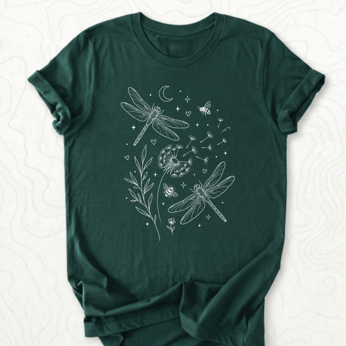 Dragonfly Dandelion Tee - Forest