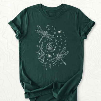 Dragonfly Dandelion Tee - Forest